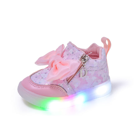 2024 Spring and Autumn New Light Bow Children's Casual Board Shoes Girls Princess Soft Sole Comfortable Sports Board Shoes Trendy