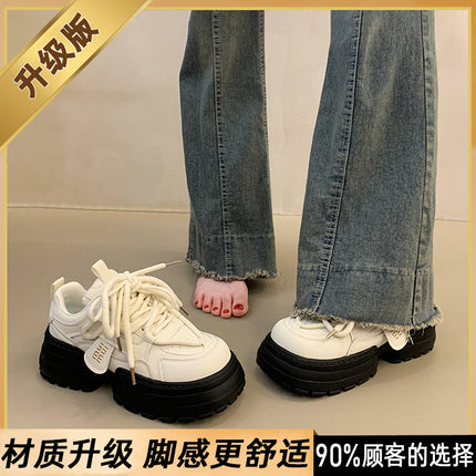 Women's Shoes 2025 New Spring Black Sneakers Versatile Casual Sneakers Thick-Soled Height-Increasing Dad Shoes to Match Skirts