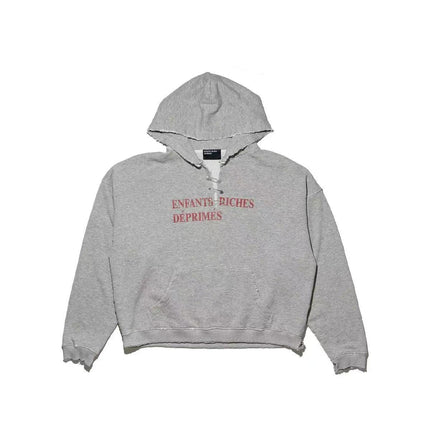 In-Stock Melancholic Rich Kid Style 25Ss Floral Gray Distressed Slogan Cardigan Collar Pin Sweatshirt Hoodie