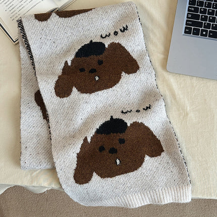 Falling Pool Knitting ~ Running Puppy Original Cartoon ins Korean Style Cartoon Autumn and Winter Warm Atmosphere Couple Student Scarf