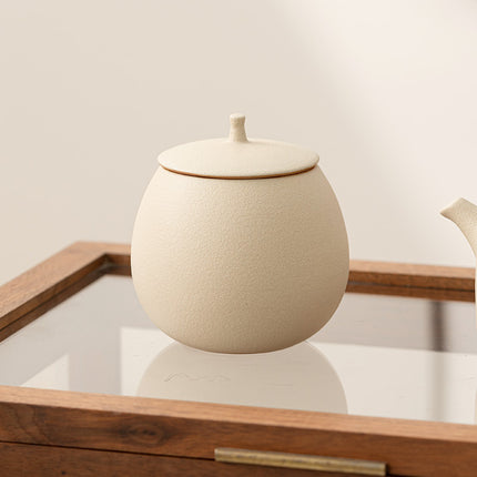 Beige Ceramic Tea Can Empty Can Small Sealed Can Household Black Tea Pu'Er Longjing Storage Tea Can Moisture-Proof Storage Can