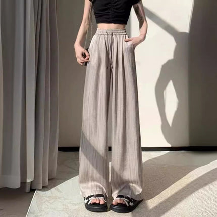 plus size 300kg ice silk ink painting wide leg pants women's summer thin casual high waist straight tube vertical mop pants chubby girl