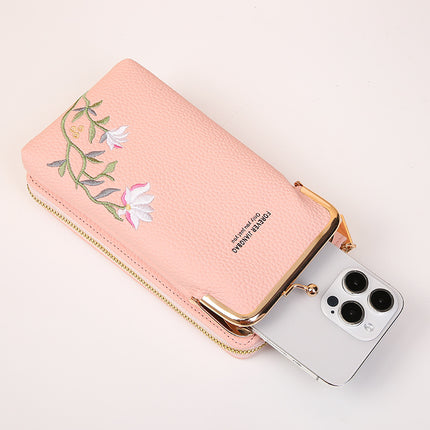 Manufacturer's Supply 2024 New Women's Mobile Phone Bag Korean Style Fashionable Pebbled Pattern Pure Color Embroidered Cross-Body Shoulder Bag