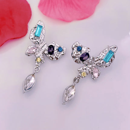 [special clearance] European and American personality silver needle diamond tassel love earrings fashion crystal flower rabbit earrings