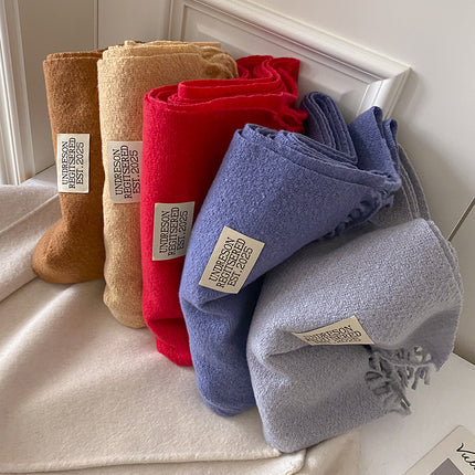 New Pure Color Imitation Cashmere Scarf for Women in Winter, Monochromatic, Versatile, High-End, Warm Neck Protection, Neck Scarf for Couples