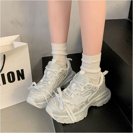 Stylish Full Diamond-Embellished Dad Sneakers, New Autumn 2026 Thick-Soled Trendy Street-Style Sports Casual Shoes, Versatile and Fashionable