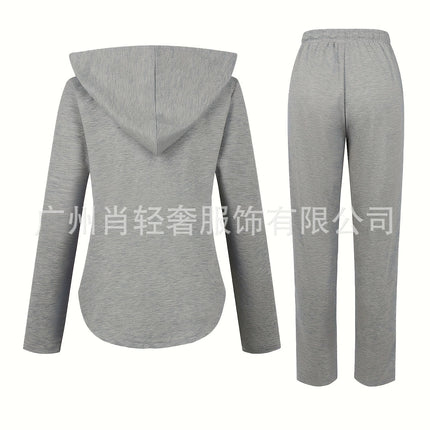 European and American trade casual loose zipper hooded light jacket pants suit (2 pieces)