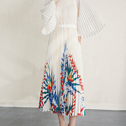 Plus-Size Women's Pleated Dress, Cross-Border Fashion, Elegant, Waist-Cinching, Slimming, High-End Long Dress, Pleated Skirt, Sweet and Fresh