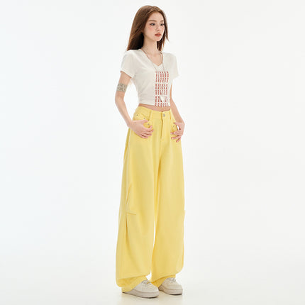 American Style High Waist Scimitar Wide Leg Jeans Women's 2025 Spring and Summer New Pleated Design Sense Loose Slimming Mop Pants