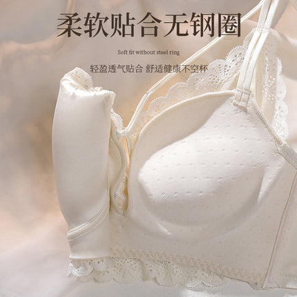 New hollow-out breast shaping with satin underwear thickened steamed bread cup small chest push up sexy cross back bra foreign trade