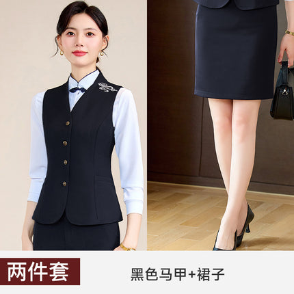 Blue Ladies Professional Suit Vest suit Hotel Front Desk KTV Reception Chinese Restaurant Waiter Work Clothes