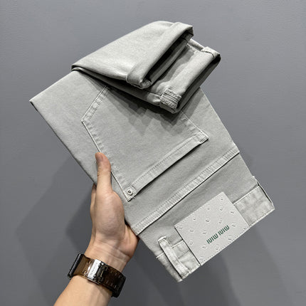 2024 Youth Fashionable American Style Fashionable Brand High Grade Grey Jeans Men's Slim-fit Skinny Pants light gray in stock Whole Sheet