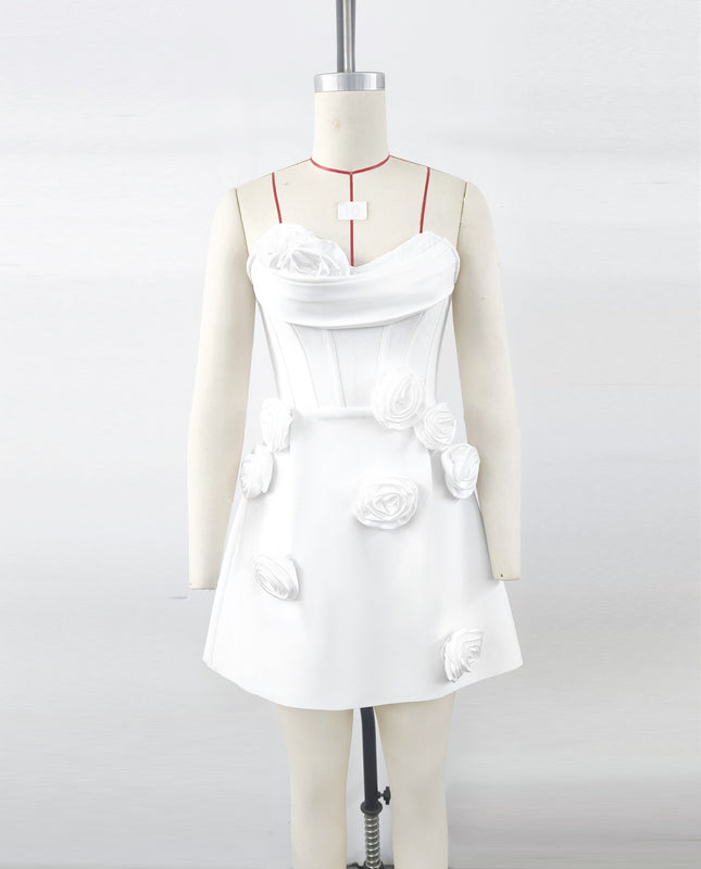 European and American Foreign Trade Women's Dress Three-Dimensional Flower Decoration Tight Tube Top Bandage dress Elegant Wedding Party Short Dress