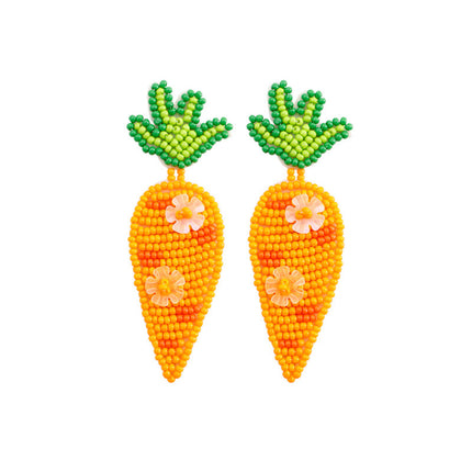 Easter Retro Style Creative Accessories Carrot Earrings High-End Green Leaf Rice Beads Sequin Hand-Woven Earrings