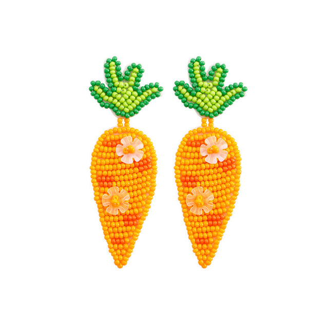 Easter Retro Style Creative Accessories Carrot Earrings High-End Green Leaf Rice Beads Sequin Hand-Woven Earrings