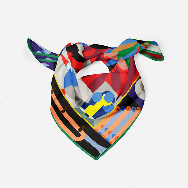 53cm Korean style Cartoon All-match decorative twill printed Women's Small square scarf scarf small scarf decorative painting