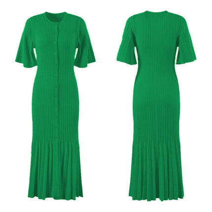 S Brand 2026 Spring/Summer New French-Style Short-Sleeve Knit Dress with Waist-Cinching Slit and A-Line Long Skirt on Aliexpress