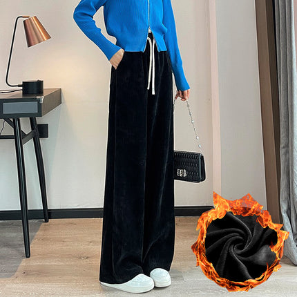 Women's wide-leg pants spring/autumn/winter New draping slimming loose high waist fleece-lined corduroy straight mop pants