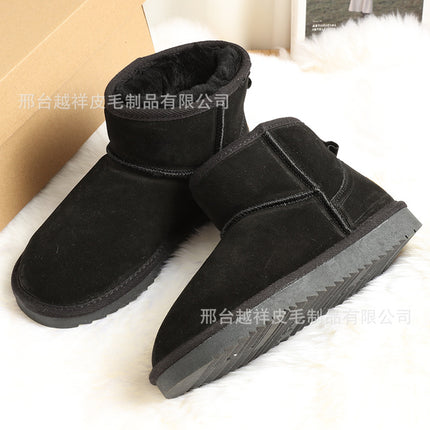 Sheepskin thick-soled snow boots women's winter fur one-piece short tube warm men's waterproof non-slip thick large cotton shoes