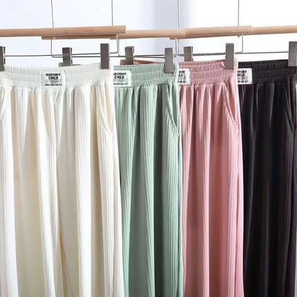Summer Elegant Artistic Casual Pants Trendy Women's Lazy Fashion Popular All-match New Ice Silk Pants Simple Wide-leg Pants