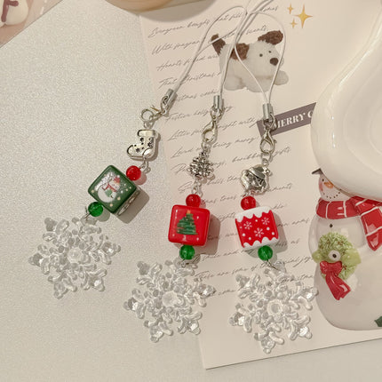 Christmas Beaded Mobile Phone Lanyard Christmas Cute School Bag Hanging Keychain Snowflake Pendant