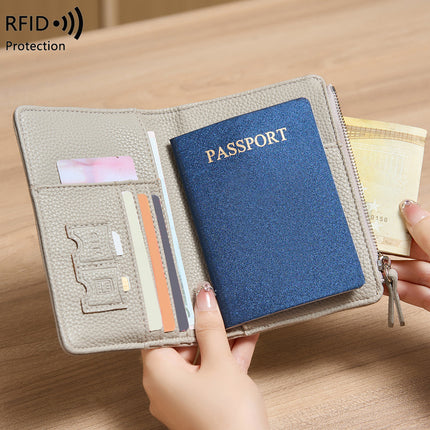 Cross-Border New Multifunctional Rfid Passport Holder with Pebbled Texture Wallet, Travel Ticket Holder, Anti-Theft Portable Passport Holder