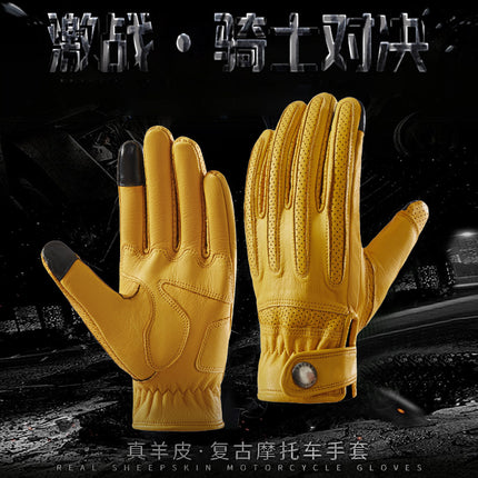 Korean Motorcycle Gloves Summer Touch Screen Shock-Absorbing Breathable Retro Sheepskin Electric Vehicle Bicycle Riding Gloves