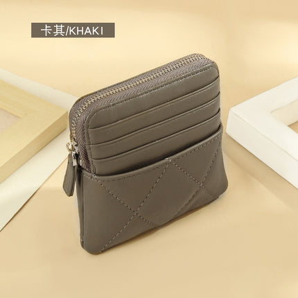 Genuine Leather Card Holder new sheepskin rhombus small mini women's solid color coin bag earphone storage zipper coin purse