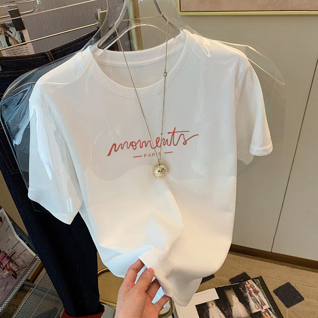 Pure Cotton Short-sleeved T-shirt Women's Thin Summer Korean-style Fashionable Wide Loosening Shoulder Women's T-shirt Casual Top All-match