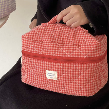 Cross-Border Berry Plaid Cosmetic Bag Korean Ins Large Capacity Student Cosmetics Quilted Toiletry Bag Cosmetics Bag