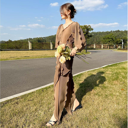 Cross-border Hot High-end Sense dress 2024 Summer New Irregular Pleated Elegant Ladies Dress Long Dress