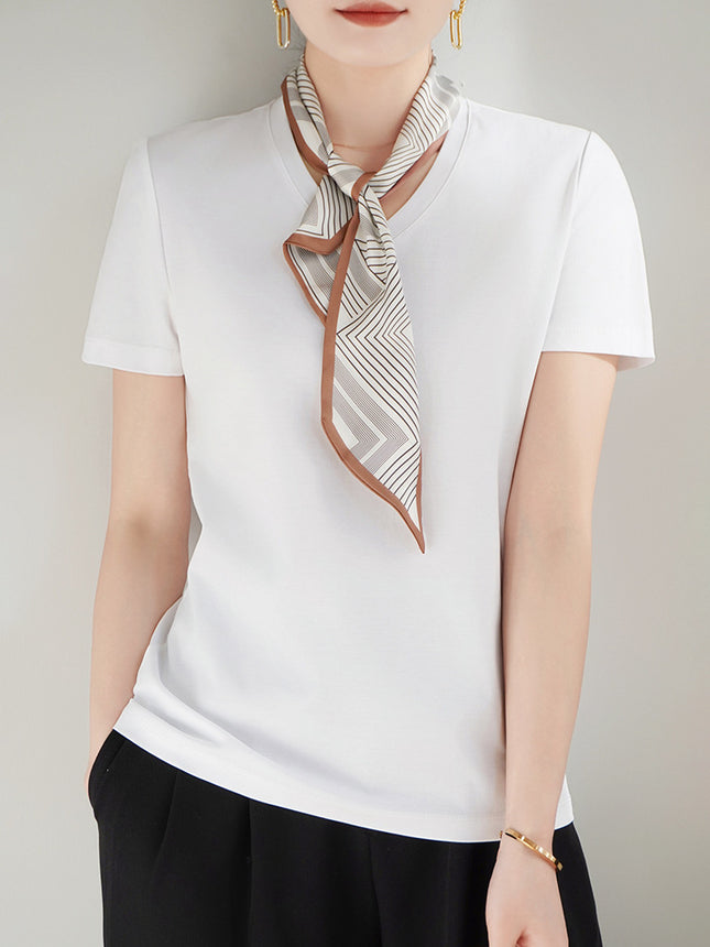 100 mercerized cotton short-sleeved T-shirt women's 2025 summer new V-neck cotton pullover vest cool feeling ice silk base
