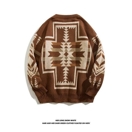 [in stock Running Volume] Retro Ethnic Style Sweater Men's Round Neck Knitted Sweater Lazy Personality Junior Sweater