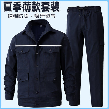 Reflective Strip Work Clothes Men's Long-Sleeved Suit Spring and Autumn Thin Wear-Resistant Work Clothing for Welders in Auto Repair Factory