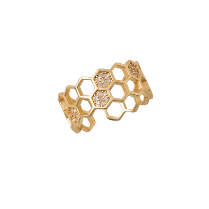 Matte Wide Honeycomb Open Ring European and American Fashion All-match Couple Set Color Zirconium Adjustable Ring Jewelry