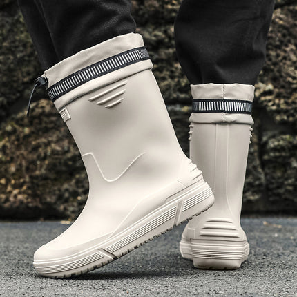 Men's Waterproof Rain Boots with Cuffs, Fishing Water Shoes, Fleece-Lined, Non-Slip Kitchen Work Rubber Shoes, Comfortable Soft-Soled Rain Boots
