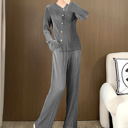 Miyake main line pleated pants women's elastic waist slimming straight pants women's pipe pants leg straight all-match casual pants
