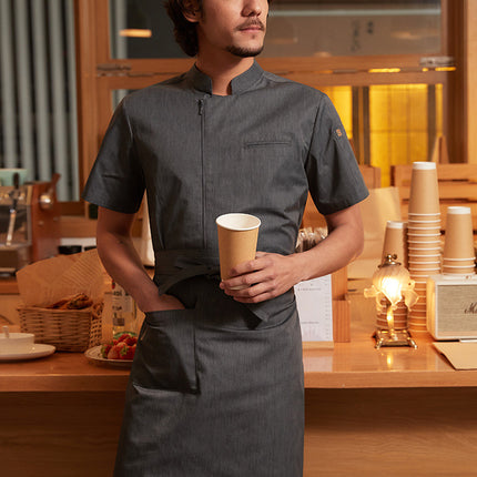 Chef's Workwear with Ykk Zipper, Short-Sleeve, High-End Summer New Model for Hotel and Western Restaurant Baking Kitchen