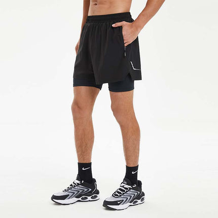 Summer Men's Sports Double-Layer Shorts Running Fitness High Elasticity Fast Dry Group Running Professional Marathon Three-Minute Pants Spot