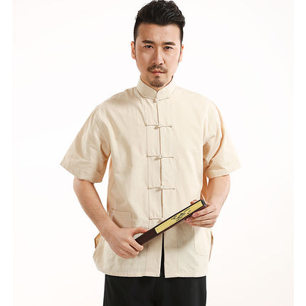 Shirt Men's Summer Old Coarse Cloth Short-sleeved Shirt Chinese Clothing Retro Chinese Style Casualty Han Clothing for Young Men