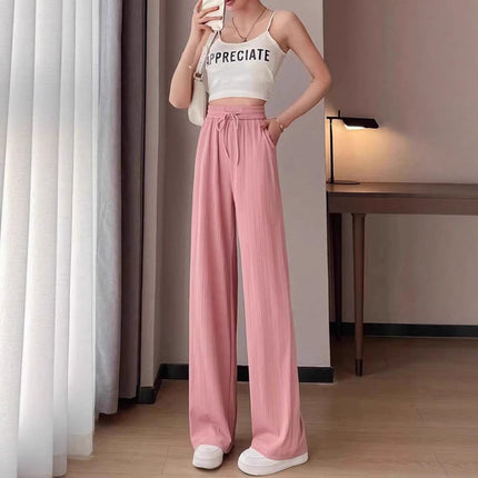 Ice Silk Wide-Leg Pants for Women, Summer Thin High-Waisted Drape Cool Mosquito-Proof Sun-Protective Casual Versatile Floor-Length Straight Pants