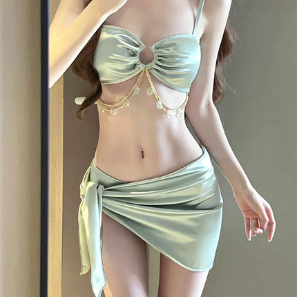One-Piece Swimsuit Women's Summer Three-Piece Sexy 2025 New Push-Up Slimming Look Vacation High-End Bikini Hot Spring Bathing