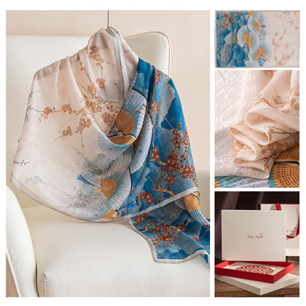 Silk Scarf, Long and Elegant, New Autumn Style, Mulberry Silk Printed, Fashionable Women's Scarf, Versatile