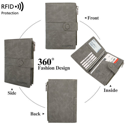 Cross-Border Skin-Feel Anti-Theft Rfid Passport Holder Zipper Buckle Passport Cover Document Holder Multi-Functional Travel Passport Bag