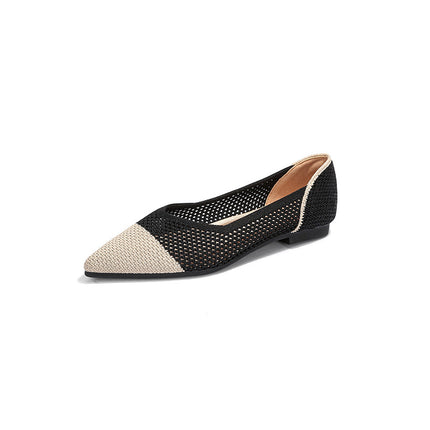 Japanese Princess Shoes Women's Pointed Shallow Mouth Flying Woven Hollow Knitted Shoes Soft Bottom Casual Flat Bottom European and American Foreign Trade Summer