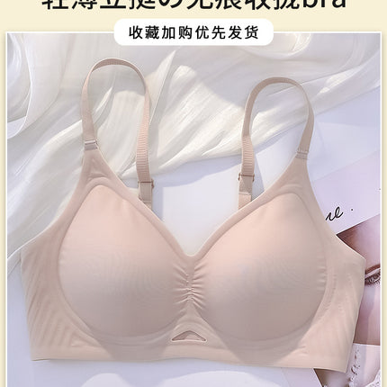 Seamless Women's Summer Thin Bra with Push-Up Effect for Small Busts, Wireless, Side Breast Support, Anti-Sagging, Fixed Cup Bra