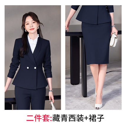 navy blue Professional suit Women's Fashion Elegant Suit Shirt Three-piece Hotel Manager Work Clothes Front Desk Uniform