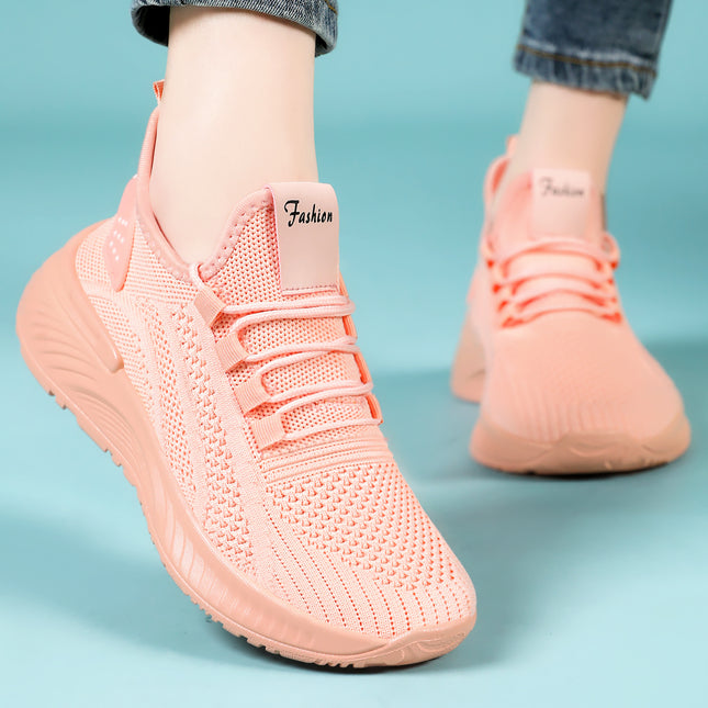 Women's Fly-Knit Spring Sneakers, Shallow Lightweight Running Shoes, Breathable and Comfortable Mesh Shoes, Versatile Outdoor Shoes