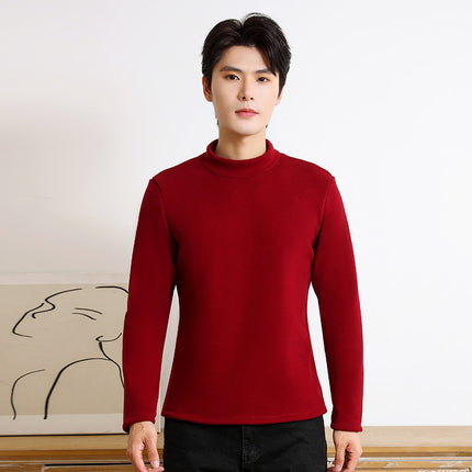 New Women's Base Layer Top for Autumn and Winter, Red Long-Sleeve Brushed Fleece Thickened Thermal Underwear Versatile High-Neck Top
