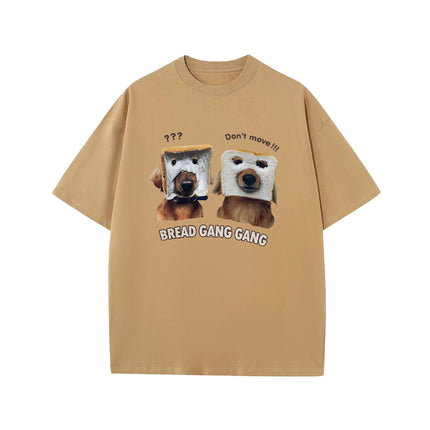 Direct Spray Bread Dog Print Short-sleeved T-shirt American Fashion Brand Casual Men's and Women's Fun Pure Cotton Loose Round Neck T-shirt